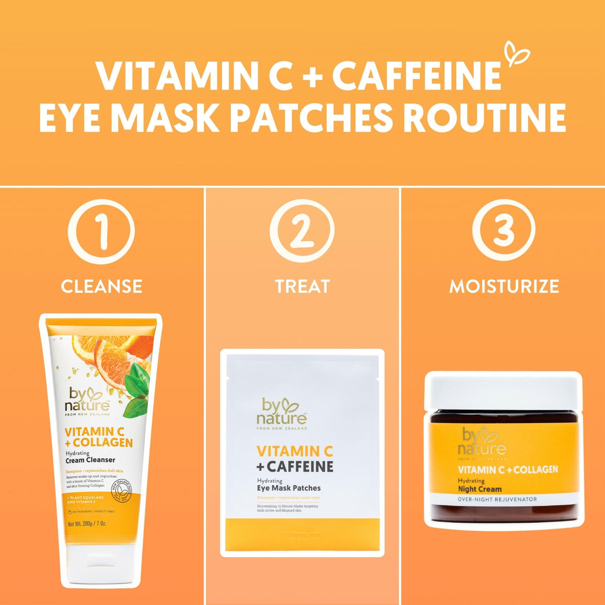 By Nature Vitamin C + Caffeine Hydrating Under Eye Mask Patches for Dark Circles & Puffiness – Energizing Brightening Eye Patches Skincare – 5 Pairs