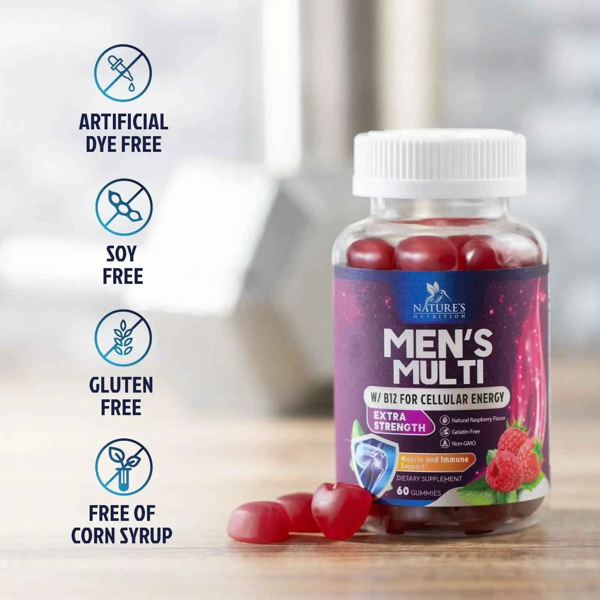 Multivitamin for Men - Complete Daily Mens Multivitamin Gummies with Vitamin D, B Vitamins, Zinc & More - Energy, Memory, Focus & Immune Health Support Nature's Nutrition