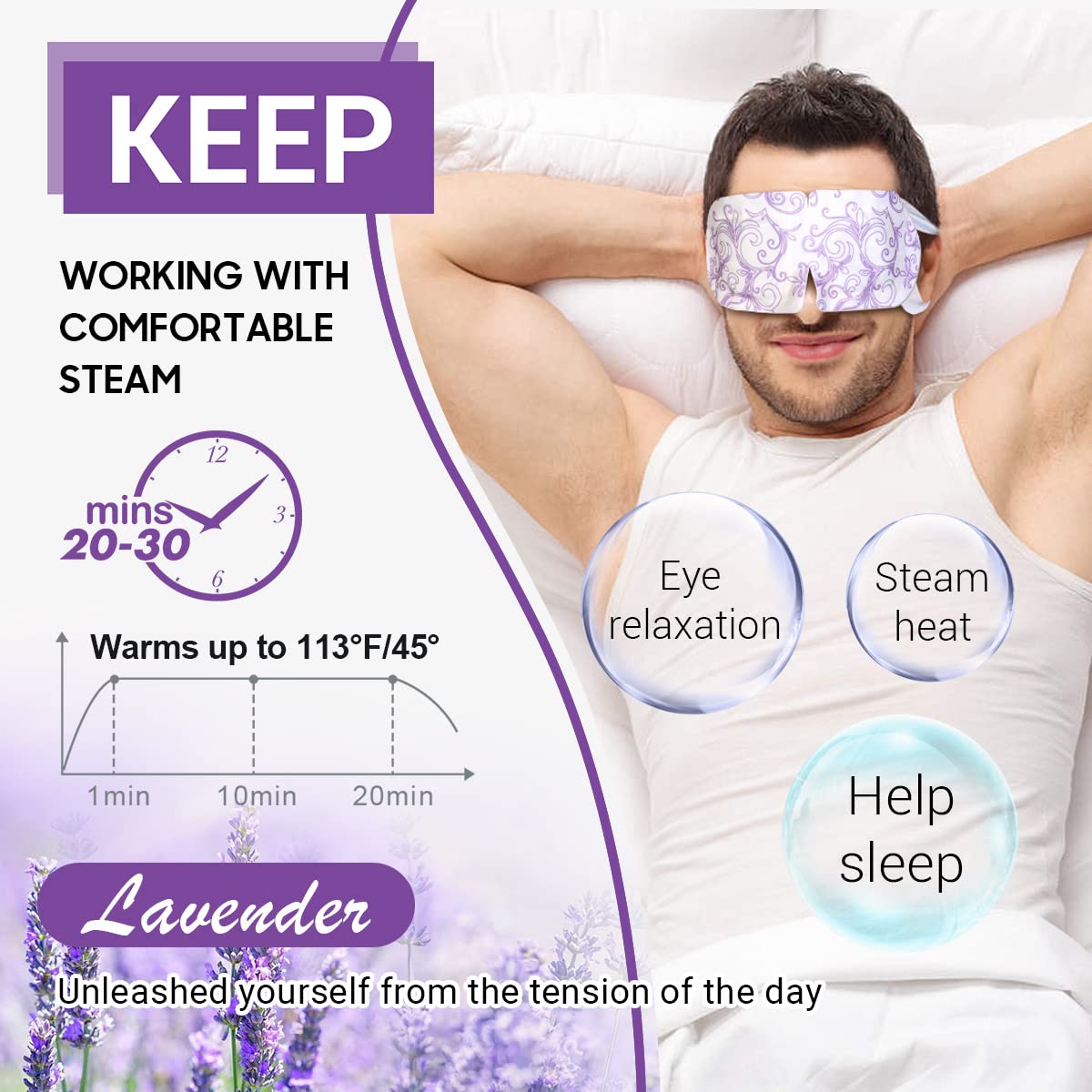 16-Pack Lavender Steam Eye Masks – Self-Heating Warm Compress for Dry Eyes, Tired Eyes & Dark Circles | Disposable Heated Sleep Mask & Travel Essentials