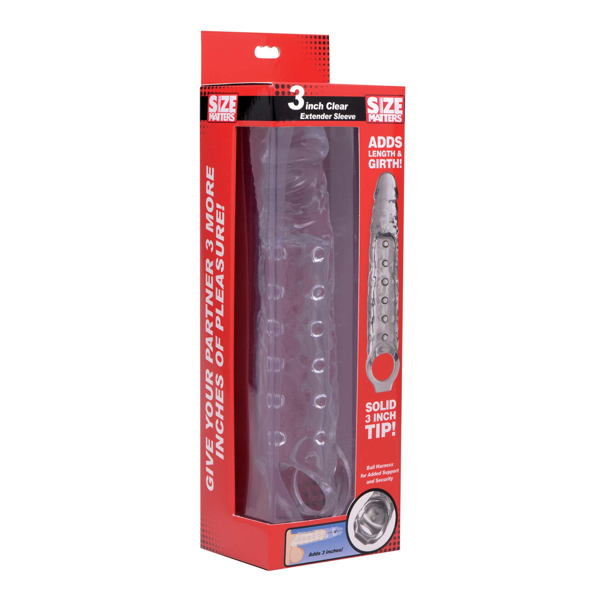 Size Matters 3 Inch Clear Extender Sleeve – Rubber Penis Extension, Cock Sleeve Enlarger, Adult Sex Toy for Men, 10.75" Length.