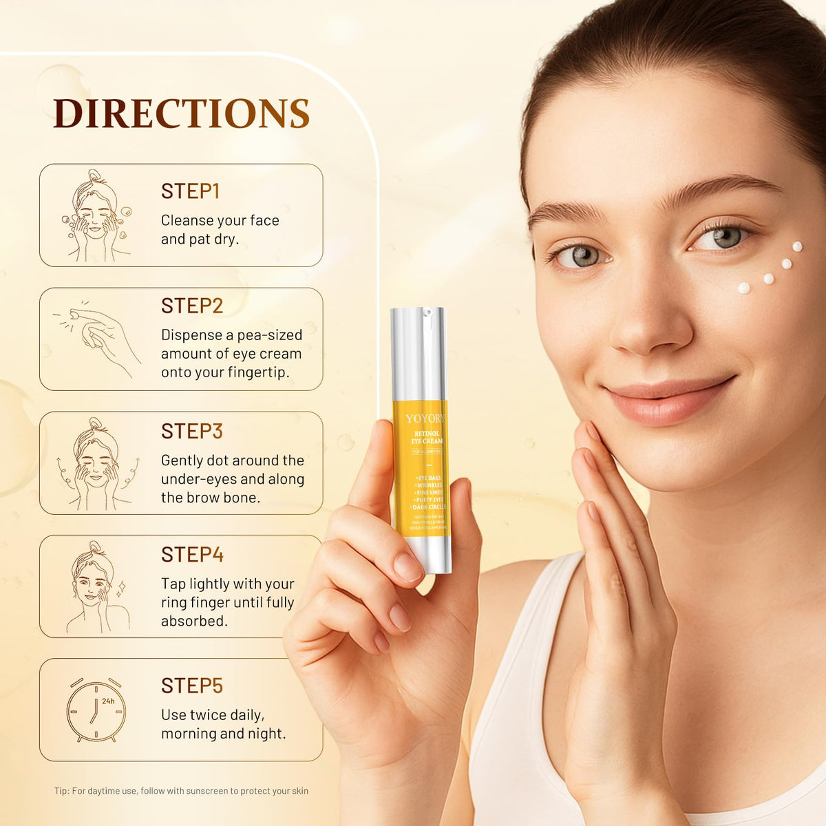 Rapid Retinol Eye Cream (0.67 fl oz) - Anti-Aging Treatment for Eye Bags, Dark Circles & Wrinkles | Hydrating Under Eye Moisturizer for Men & Women (Yellow Edition)