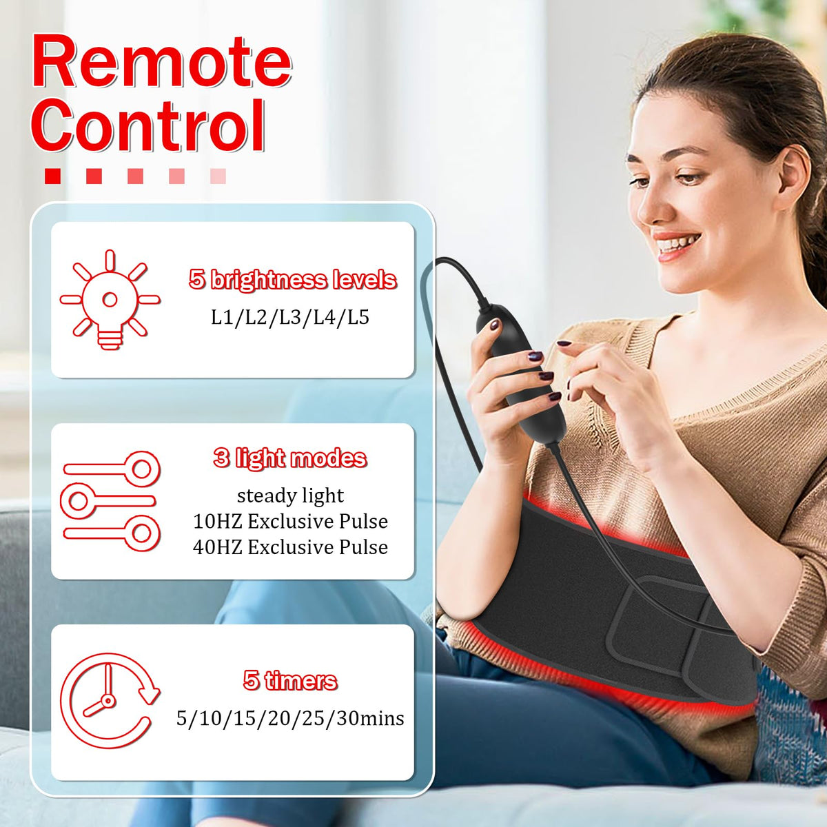 Red Light Therapy Belt Near-Infrared-Light Therapy Wrap for Body Wearable Large Pad for Waist Back Shoulder with Timer Controller