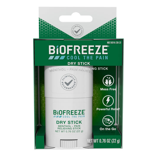 Biofreeze Dry Stick, Mess-Free Relief for Neck, Shoulder, Knee, Hip, Hand & Joint, Cooling Menthol Pain Relief Stick, 100+ Uses