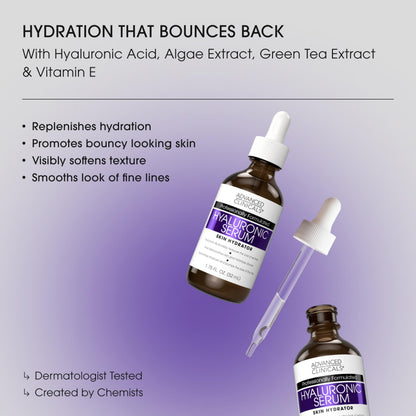 Advanced Clinicals Hyaluronic Acid Serum – Ultra-Hydrating Duo (52ml x 2)