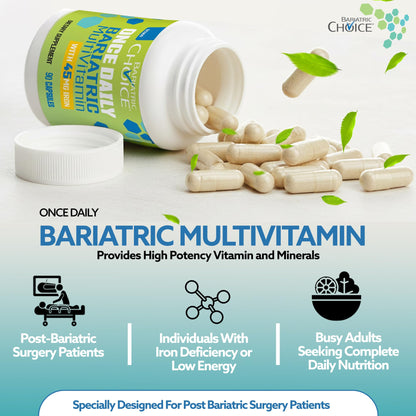 Bariatric Choice Once-Daily Bariatric Multivitamin with 45 mg of Iron - Easy to Swallow Capsule - Vitamin for Bariatric Surgery Patients