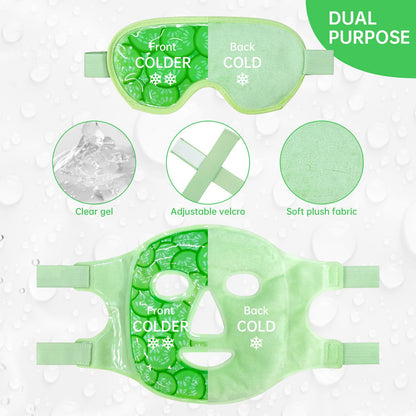 ZNÖCUETÖD Eye & Face Ice Mask (Cucumber Green) – Refreshing Gel Pack for Puffy Eyes, Dark Circles, Migraines & Sinus Relief | Soft Plush Backing