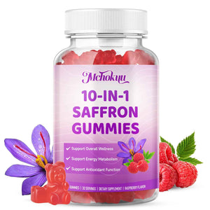 Saffron Supplement Gummies for Kids & Adults Supports Antioxidant Function with Ashwagandha, L-Theanine, Rhodiola Rosea, Lemon Balm, Vitamin D3, B6, Magnesium & Zinc - Raspberry Flavor, 60 Count