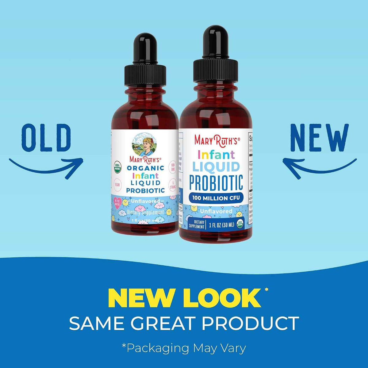 MaryRuth's Organic Infant Liquid Probiotic for Ages 6-12 Months - 100 Million CFU - 5 Probiotic Strains - Probiotics for Infants - Proprietary Probiotic Blend - USDA Organic - Vegan - Unflavored - 1 oz