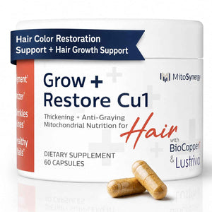 Grow + Restore Hair Growth Supplement for Men & Women - Anti-Gray Pigment Restore with Lustriva, Anagain Nu, BioCopper1 - DHT Blocker Hair Regrowth Treatment, Saw Palmetto, 60 Count