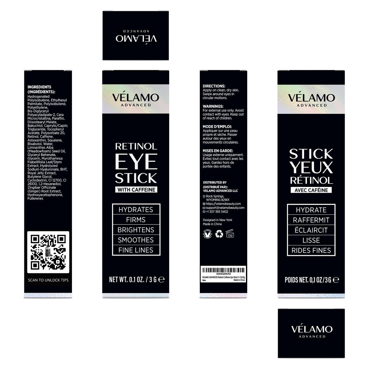 VELAMO ADVANCED Retinol Eye Stick (3g) - Upgraded Formula with 1% Bakuchiol & Caffeine for Dark Circles, Puffiness & Wrinkles