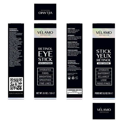 VELAMO ADVANCED Retinol Eye Stick (3g) - Upgraded Formula with 1% Bakuchiol & Caffeine for Dark Circles, Puffiness & Wrinkles