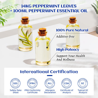 HIQILI Peppermint Oil 100ML, 100% Pure Peppermint Essential Oil Natural for Diffuser