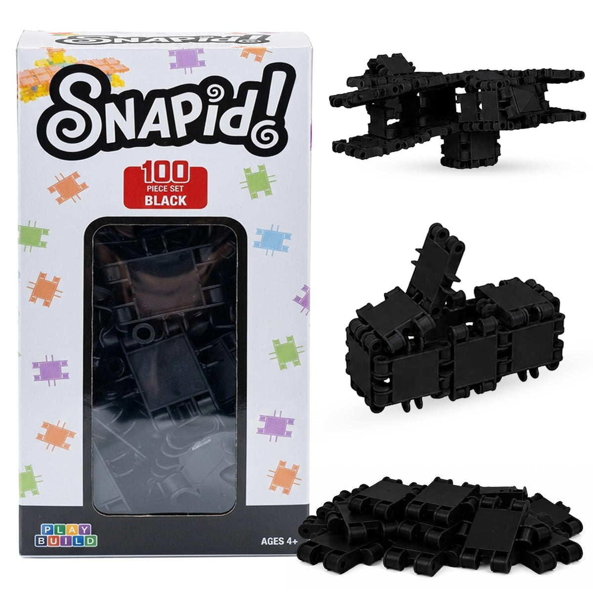 Play Build 100 Piece Black Snap Connecting Building Toy Set for Kids