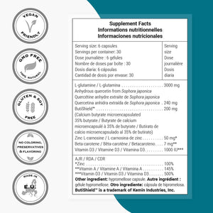 Supersmart PermeaGut Formula (High Potency) - with L-Glutamine, ButiShield Calcium Butyrate, Zinc-L-Carnosine - Gut Barrier Support - Vegan & Gluten Free - 180 Gastro-Resistant Capsules