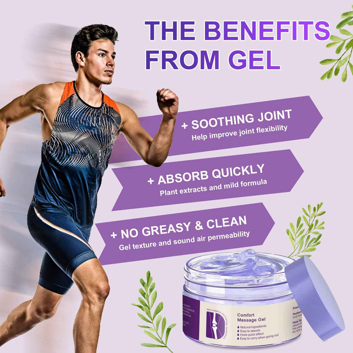 Kresin Joint Comfort Purple Gel, Kresin Joint Comfort Massage Gel, Soothes Discomfort for Neck, Back, Knees, Lumbar, and Feet, Absorb Quickly and Non-Greasy, 1.76 OZ, Violet