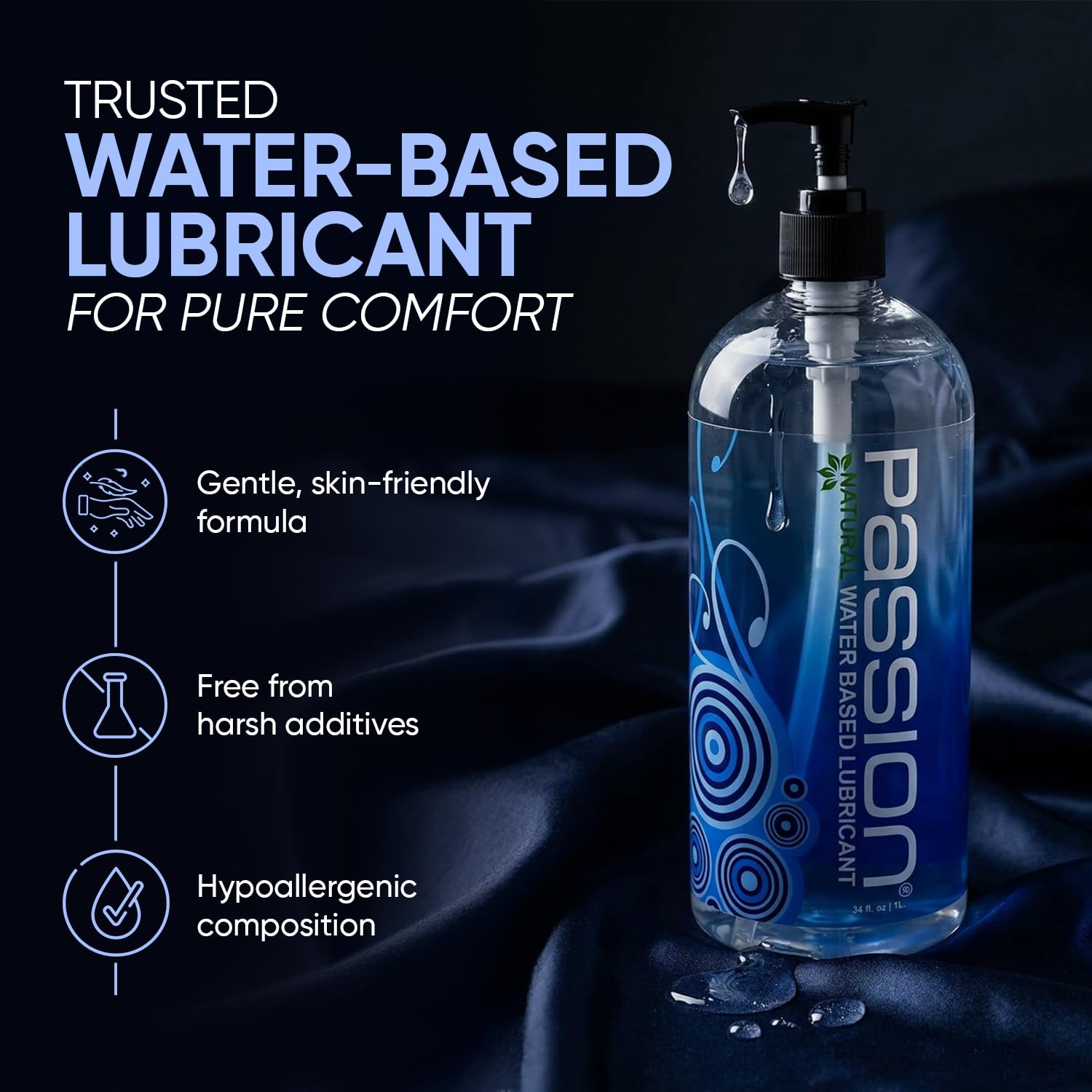 Passion Natural Water-Based Personal Lubricant Twin Pack, Premium, Non-Sticky, Easy-to-Clean Formula for Smooth, Comfortable Use - 34 Fl Oz (Pack of Two)