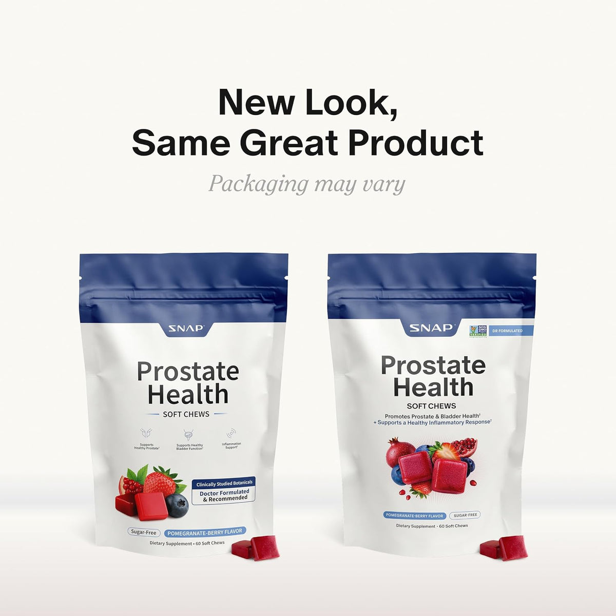 Snap Supplements Prostate Health Supplement for Men, 60 Sugar-Free Chews - Plant Sterols, Nettle Root & Reishi Mushroom - Supports Prostate and Urinary Wellness, Pomegranate-Berry Flavor, Vegan
