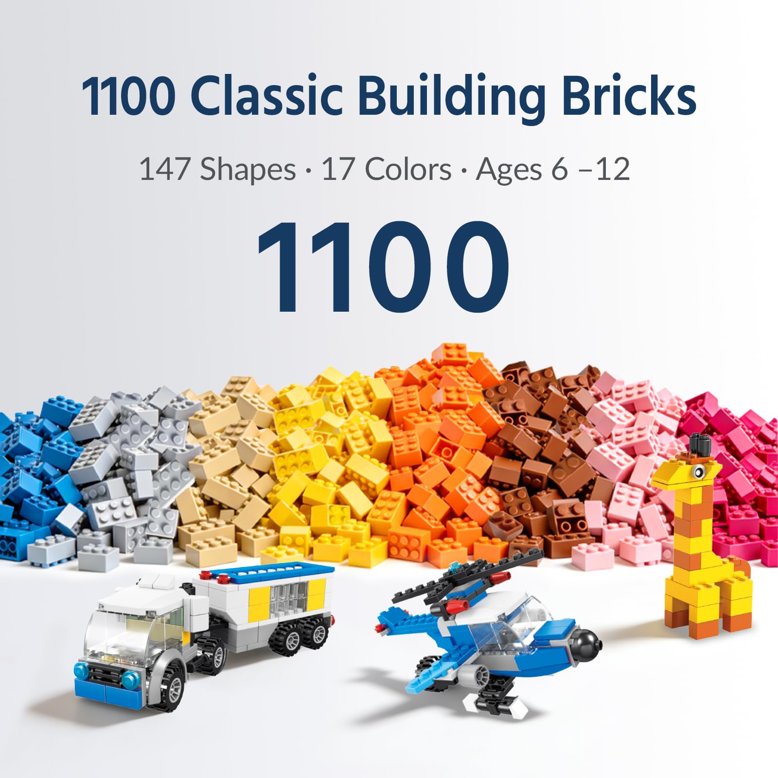 FUN LITTLE TOYS 1100 PCS Building Blocks for Kids 6-12, STEM Learning Bulk Bricks Set, 147 Shapes 17 Colors, Compatible with All Major Brands, Creative Educational Toy Gift