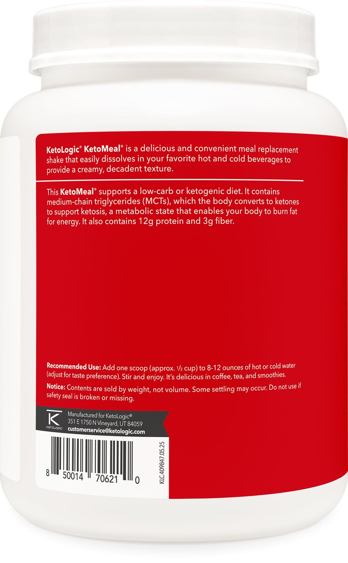 KetoLogic Keto Meal Replacement Shake Powder (Vanilla) 20 Servings