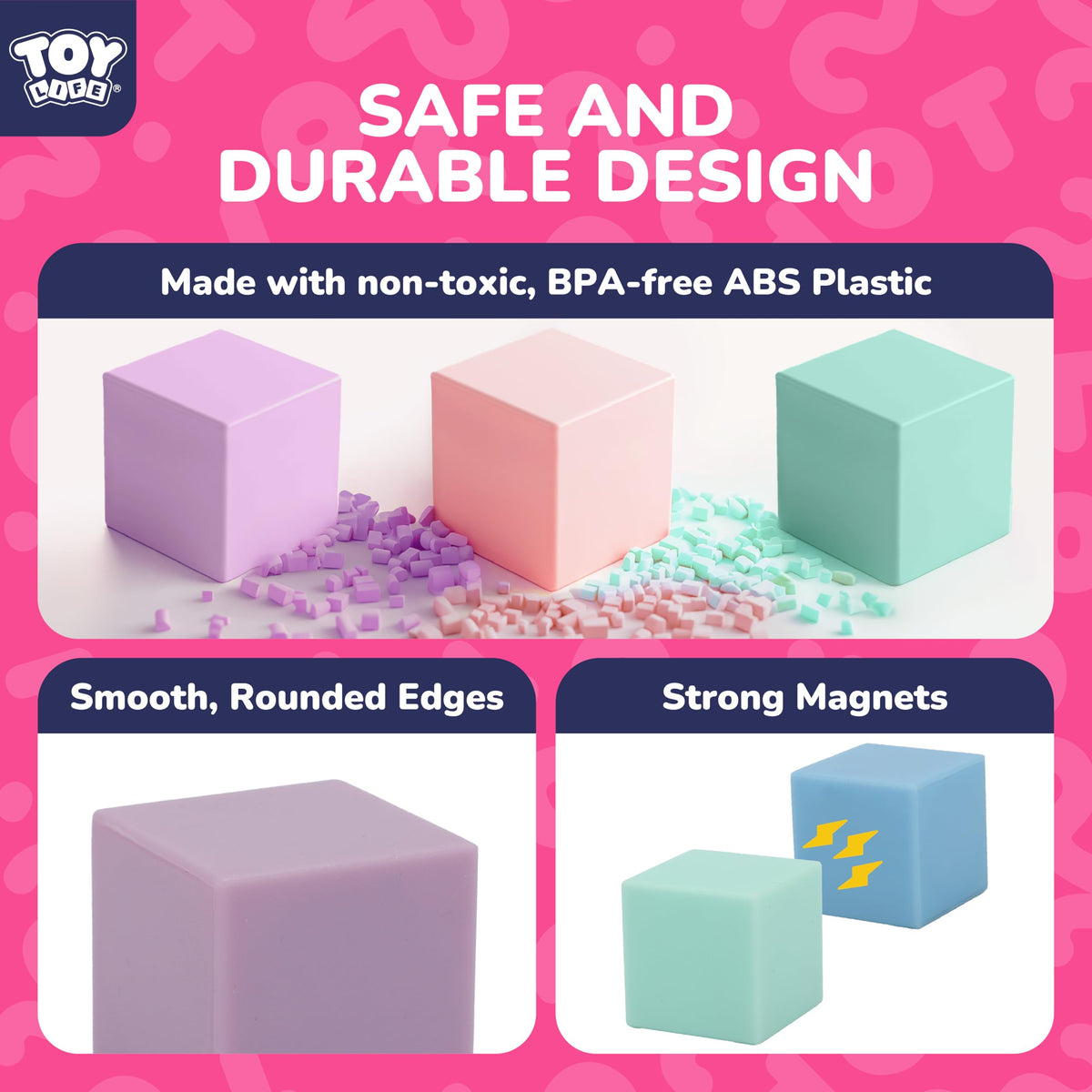 TOY Life Pastel Magnetic Blocks, 48-Piece STEM Set, Ages 3-8
