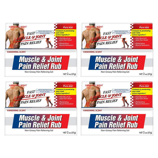 Pure-Aid Muscle & Joint Pain Relief Rub, Fast Relief from Minor Arthritis, Backache, Muscle & Joint Pain Non-Greasy Cream, 2oz (4pk)