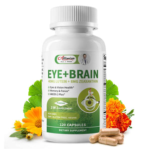 Eye + Brain Supplements for Memory and Focus, Lutein 40mg, Zeaxanthin, Astaxanthin, Bilberry, Lion’s Mane, Bacopa Monnieri, Ginkgo Biloba, 14 in 1 Eye Vitamins for Adults & Seniors 120 Capsules