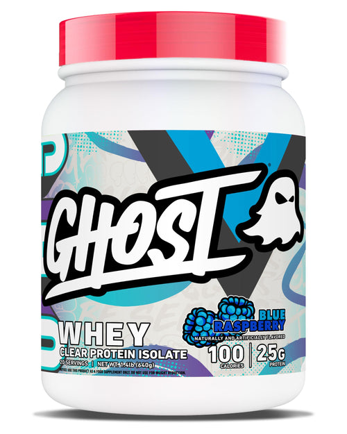 GHOST Clear Whey Isolate Protein Powder, Blue Raspberry - 1.4 LB Tub, 25G of Whey Protein - Post Workout Drink for Muscle Gain & Recovery - Sugar Free, Soy Free & Zero Fat, 20 Servings