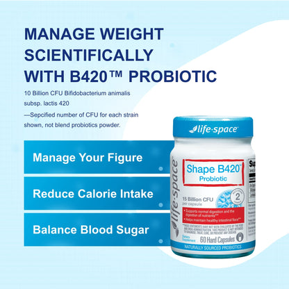Life-Space Shape B420™ Probiotics, Clinically Studied Strains, Supplement for Women and Men