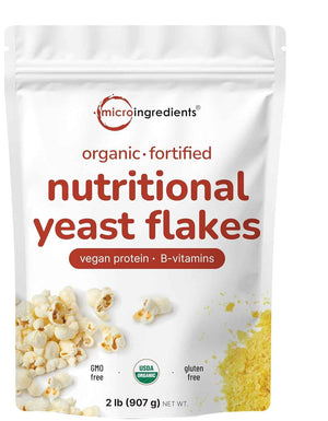 Micro Ingredients Organic Fortified Nutritional Yeast Flakes, 2lb (32oz) - Rich in Vegan Protein, B Vitamins, & Beta-Glucans - Keto Friendly, Dairy Free Cheese Substitute, Non-GMO, Gluten Free