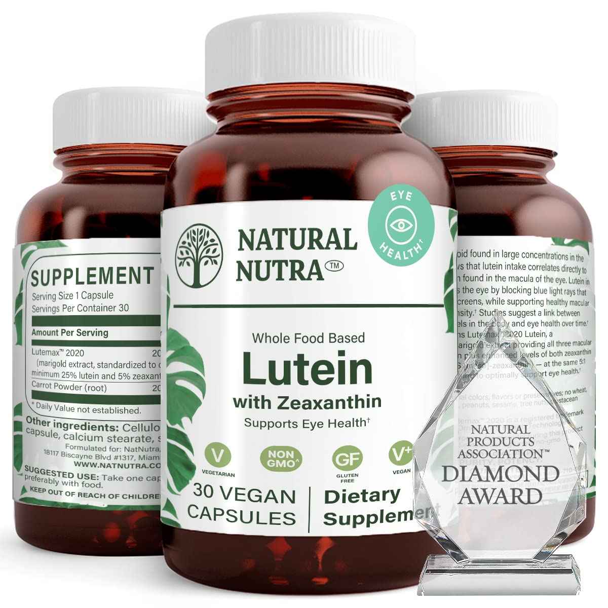 Natural Nutra Lutein & Zeaxanthin Supplement 20mg, 60 Capsules - Maintains Vision, Protects Cells in Eyes, Enhances Level of Zeaxanthin & Isomers, Supports Eye Health, Gluten-Free, Soy-Free