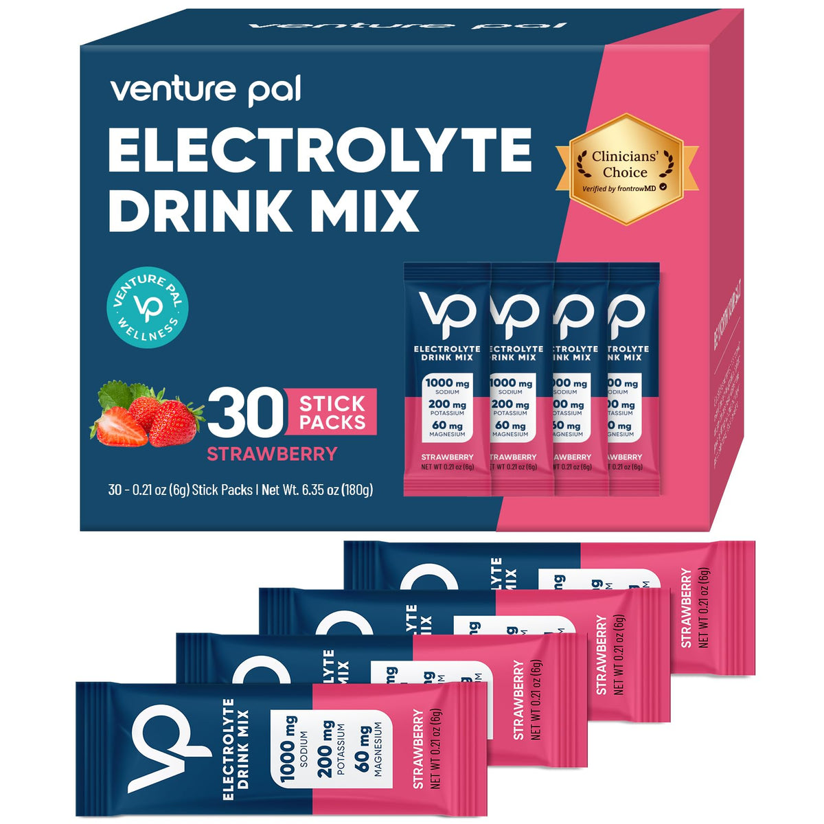 Venture Pal High Sodium Sugar Free Electrolytes Powder Packet, 16 Sticks - Hydration Packets with Vitamin, Sodium & Potassium, Zero Calories, Vegan, Keto & Paleo Friendly Electrolyte Drink Mix