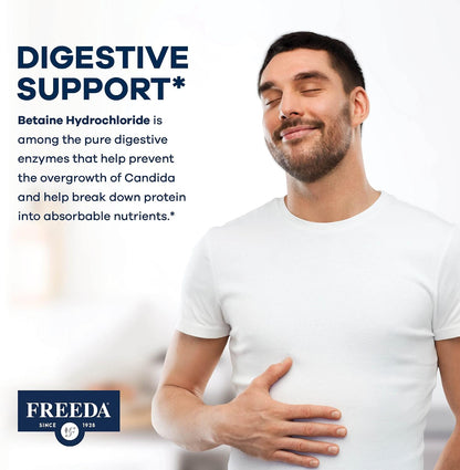 Freeda Betaine HCl Vegan Digestive Supplement - 90 Capsules - Vegan Betaine HCl Supplement - Supports Healthy Digestion - Free Of Pepsin - For Daily Digestive Wellness