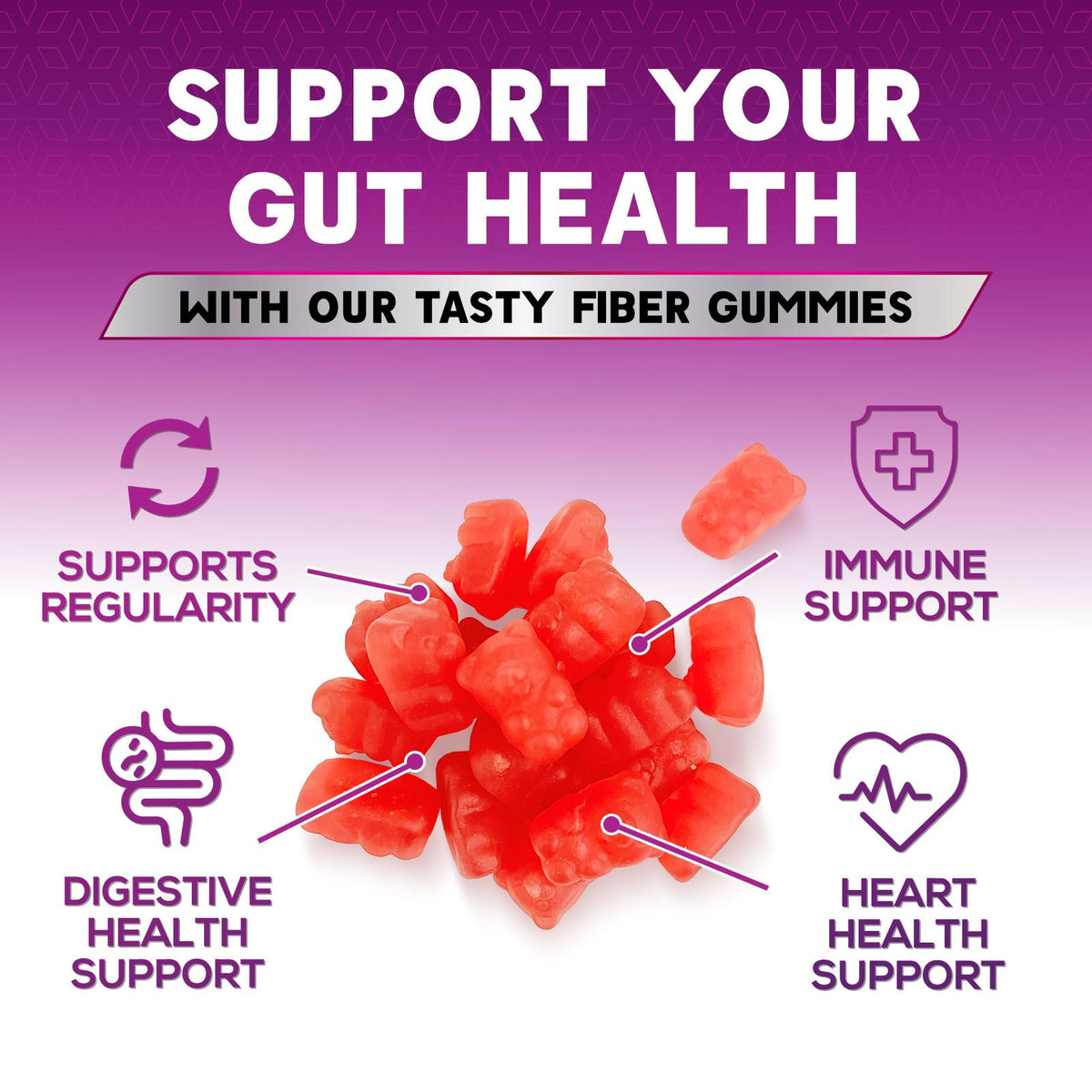 Fiber Gummies for Adults - Soluble Fiber 4g Per Serving - Plant-Based Prebiotic Fiber Supplement for Digestive Health, Gut Health, & Regularity Support - Vegan Gummy - Tasty Berry Flavor - 60 Gummies