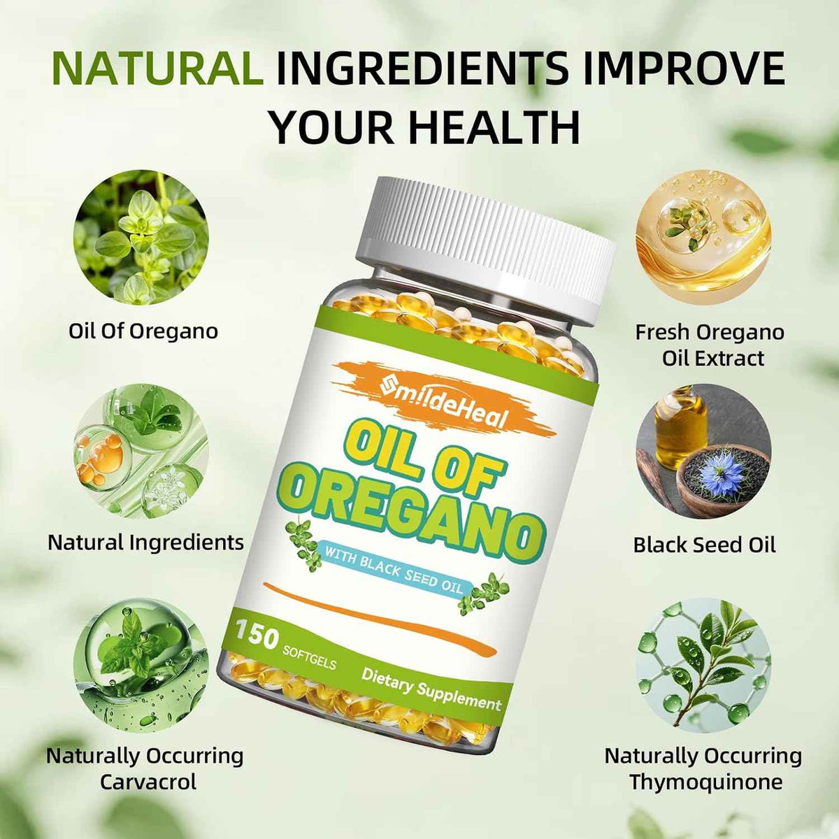 Oregano Oil with Black Seed Oil Softgels - Gluten Free, Non-GMO,150 Softgels, 75-Day Supply