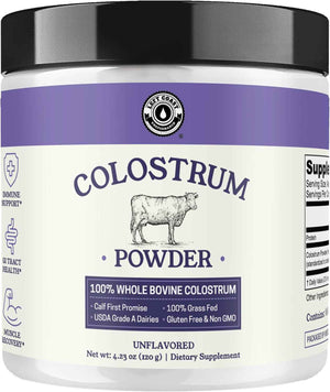 Colostrum Powder - USA Sourced Bovine Colostrum for Humans for Immune Support, Gut Health, Muscle Recovery - Single Ingredient, No Additives, Grass Fed, Non-GMO Colostrum Supplement for Women and Men