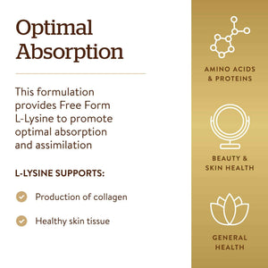 Solgar L-Lysine 1000 mg, 250 Tablets - Enhanced Absorption and Assimilation - Promotes Integrity of Skin and Lips - Collagen Support - Amino Acids