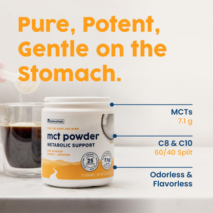 NativePath MCT Oil Powder, Keto C8 & C10, Unflavored, 25 Servings