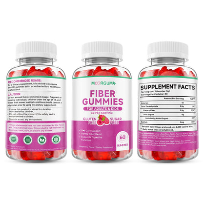 MOORGUMY Fiber Gummies for Digestive Health & Regularity, Sugar-Free High Fiber Supplement for Adults & Kids, Soluble Dietary Fiber, Vegan Fiber Supplements for Men & Women, 60 Count