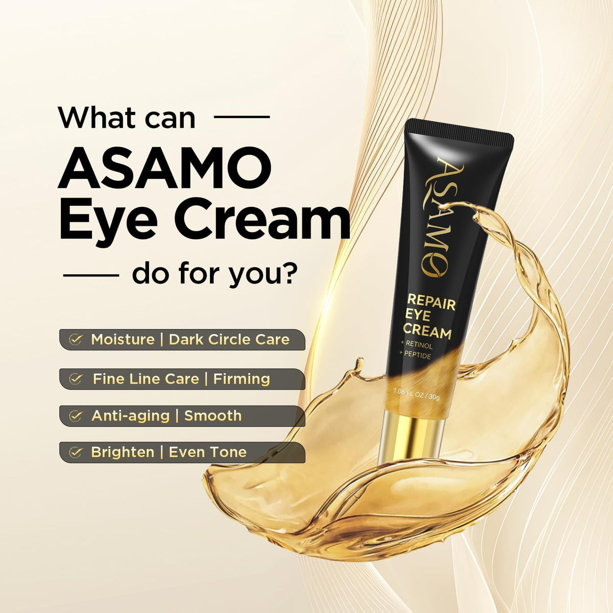 ASAMO Retinol & Peptides Eye Cream (1.06 fl oz) – Advanced Anti-Aging Treatment for Fine Lines, Puffiness & Under-Eye Shadows
