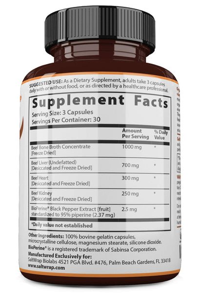 SaltWrap Organ Therapy - Grass Fed Beef Organ Meat Complex Supplement with Organic