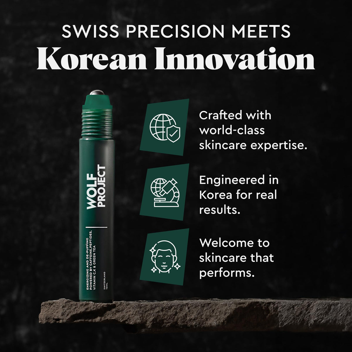 WOLF Project Under Eye Roller – Caffeine, Vitamin C & Peptides Eye Serum for Dark Circles, Puffiness & Fine Lines