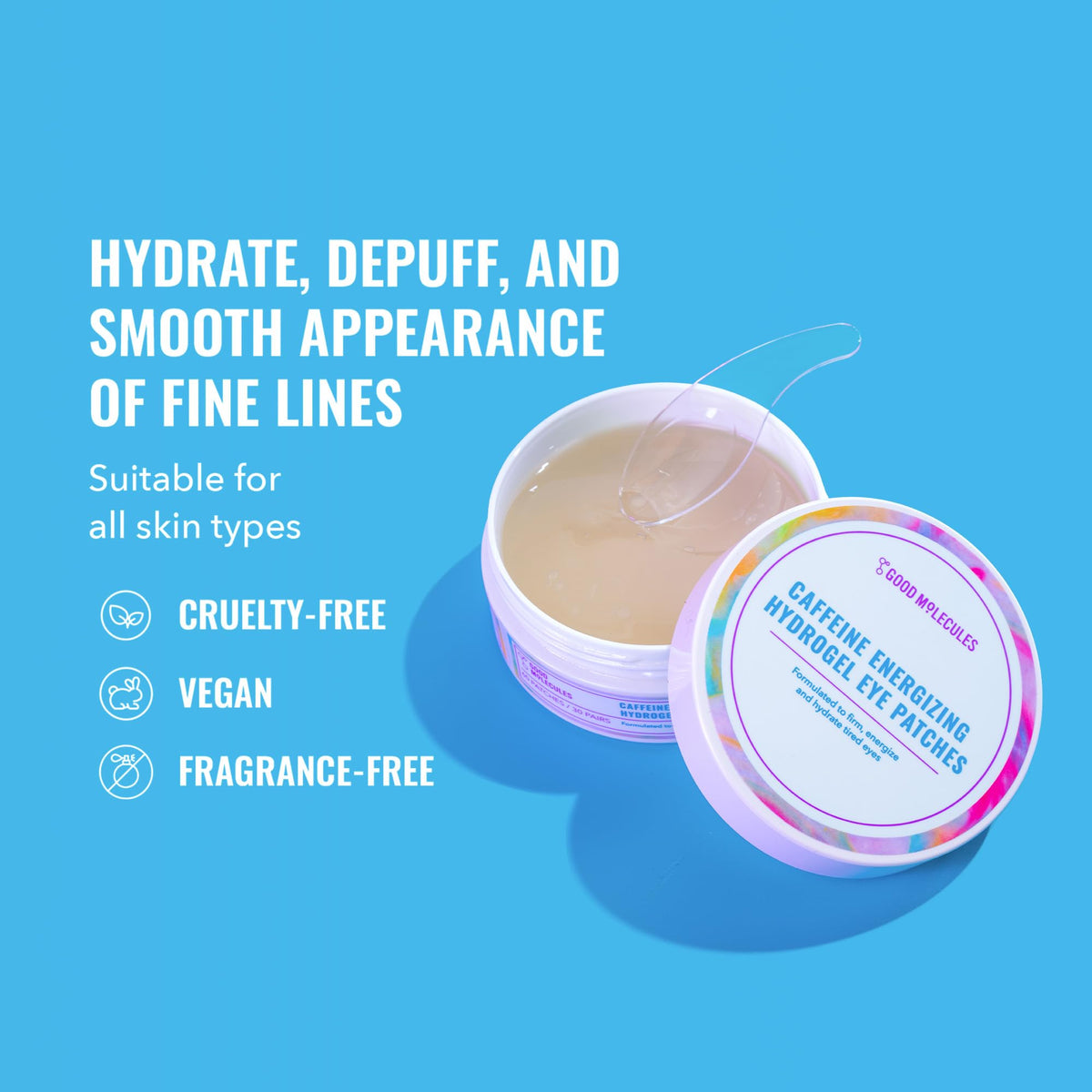 Good Molecules Caffeine Energizing Hydrogel Eye Patches – Hyaluronic Acid Eye Masks for Puffiness & Dark Circles (30 Pairs)