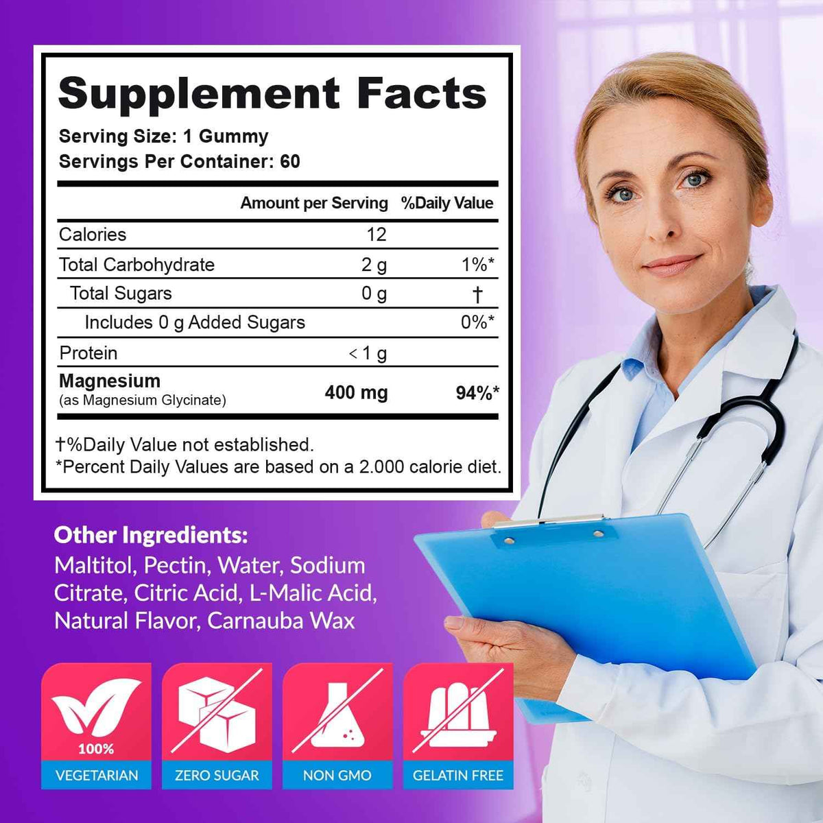Magnesium Glycinate Gummies 400mg, Muscle Support and Relaxation, Magnesium Supplement for Women, Men and Kids, High Absorption, Sugar Free