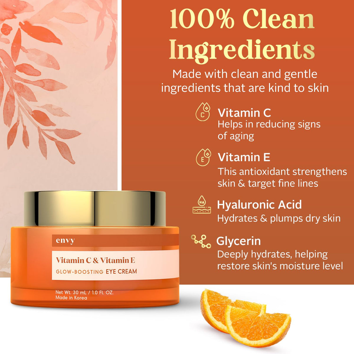 Envy Vitamin C & Vitamin E Under Eye Cream - Brightening Korean Skincare (1.01 oz)