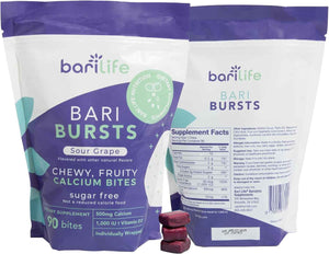 Calcium Citrate Bariatric Calcium Chews with 1000 IU Vitamin D3 - Ideal for Bariatric Patients - BariBurst by Bari Life (Sour Grape)