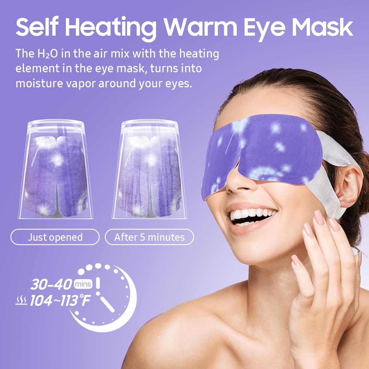 BeHoomi Self Heating Steam Eye Mask – Lavender Scented Warm Compress Heated Eye Mask for Sleep, Spa & Relaxation (20 Pack)