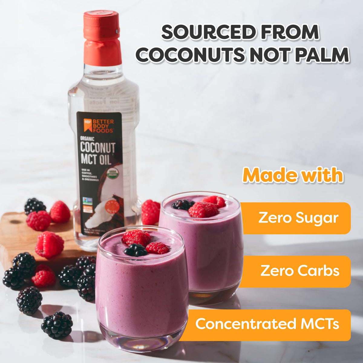BetterBody Foods Organic Coconut MCT Oil 16.9 Fl Oz, C8 & C10, Keto Coffee