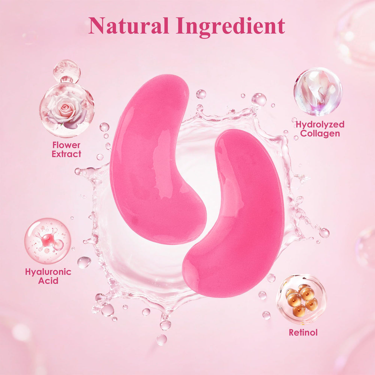 Rose Collagen Under Eye Patches - 30 Pairs - Brightening Eye Mask for Dark Circles, Puffy Eyes & Fine Lines