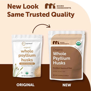 Micro Ingredients Organic Whole Psyllium Husks, 3lbs - Daily Soluble Fiber Supplement - Sourced from India - Ideal for Oatmeal, Coffee & Beverage - Unflavored, Non-GMO, Keto Friendly, Vegan