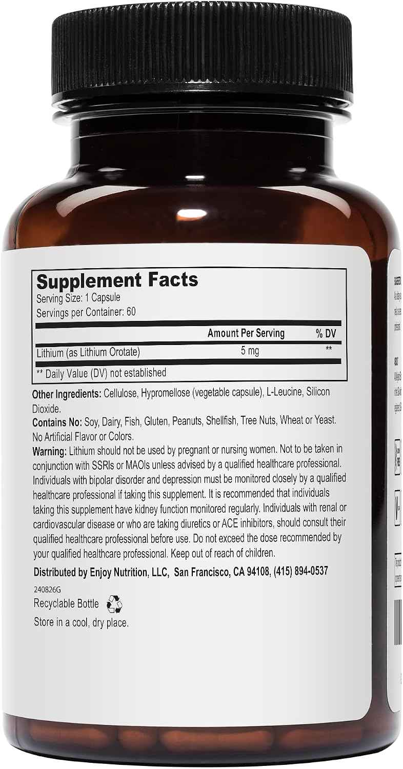 Lithium Orotate - 5mg of Elemental Lithium, 60 Vegetarian Capsules (Pack of 2)